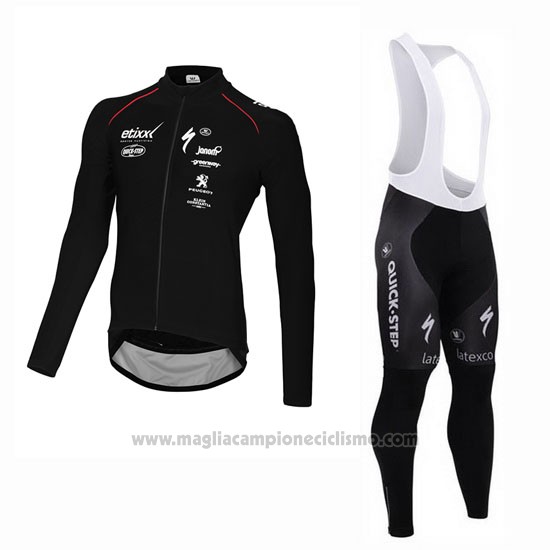 2015 Abbigliamento Ciclismo Ettix Quick Step Nero Manica Lunga e Salopette